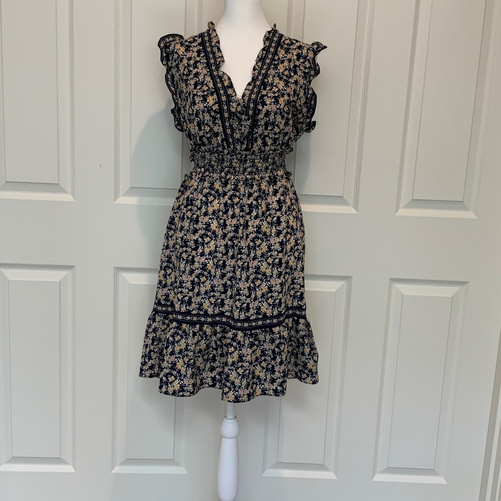 Max Studio Ditsy Floral Smocked Waist mini dress